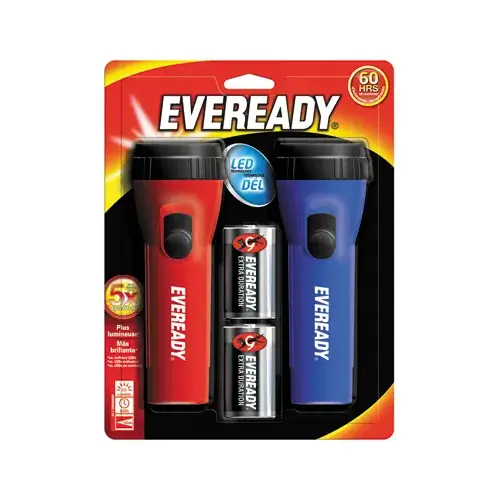 LED Economy Flashlight, Red/Blue, 2/Pack Assorted LED Economy Flashlight, Red/Blue, 2/Pack Assorted