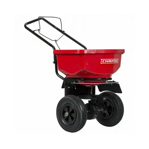 Turf Spreader, 24 in W Spread, 80 lb Hopper, Steel Frame, Poly Hopper, Pneumatic Wheel Turf Spreader, 24 in W Spread, 80 lb Hopper, Steel Frame, Poly Hopper, Pneumatic Wheel