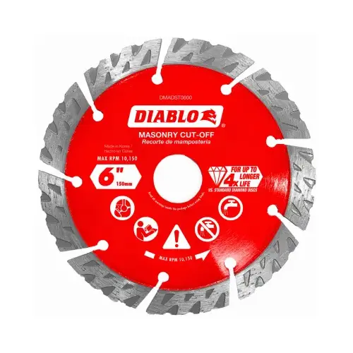 Masonry Cut-Off Disc 6" D X 7/8" Diamond Segmented Turbo Masonry Cut-Off Disc 6" D X 7/8" Diamond Segmented Turbo