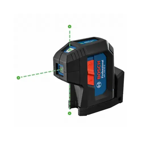 Three-Point Alignment Laser Level, 125 ft, +/-1/8 in at 30 ft Accuracy, 2-Beam, Green Laser Black Three-Point Alignment Laser Level, 125 ft, +/-1/8 in at 30 ft Accuracy, 2-Beam, Green Laser Black