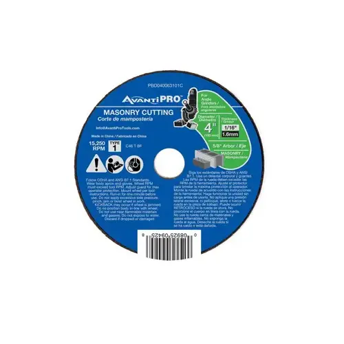 Cut-Off Wheel, 4 in Dia, 1/16 in Thick, 5/8 in Arbor, Silicone Carbide Abrasive Cut-Off Wheel, 4 in Dia, 1/16 in Thick, 5/8 in Arbor, Silicone Carbide Abrasive