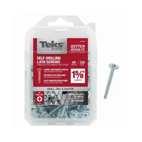 Lath Screw, #8 Thread, Truss Head, Phillips Drive, Sharp Point, Steel, Zinc, 120 PK