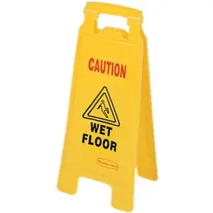 Rubbermaid FG611277YEL FG611277 YEL Floor Sign, 11 in W, Yellow Background, Caution Wet Floor, English, French, Spanish