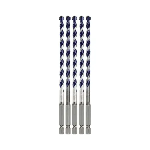 Hammer Drill Bit Set, 1/4 in Dia, 6 in OAL, Milled Flute, 1/4 in Dia Shank, Hex Shank - pack of 5 Hammer Drill Bit Set, 1/4 in Dia, 6 in OAL, Milled Flute, 1/4 in Dia Shank, Hex Shank - pack of 5