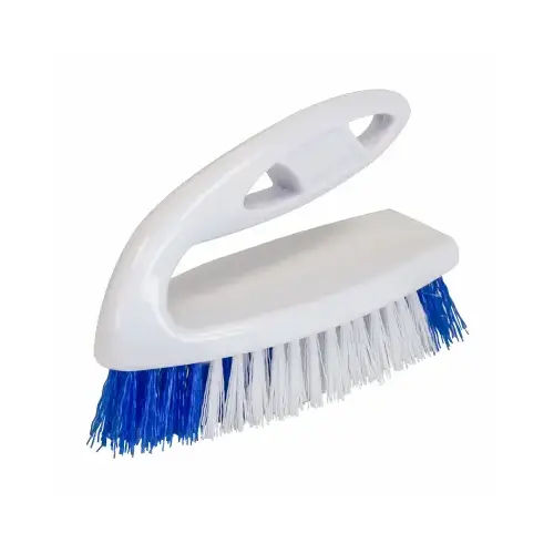 Scrub Brush, Polypropylene Bristle, Blue Bristle, 2-3/4 in W Brush, 6-1/4 in OAL White Scrub Brush, Polypropylene Bristle, Blue Bristle, 2-3/4 in W Brush, 6-1/4 in OAL White