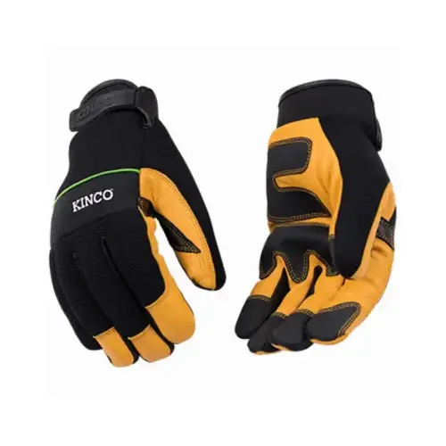 Safety Gloves, Men's, XL, Wing Thumb, Hook and Loop Cuff, Polyester/Spandex Back, Gold Safety Gloves, Men's, XL, Wing Thumb, Hook and Loop Cuff, Polyester/Spandex Back, Gold