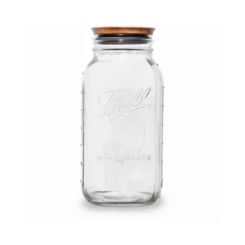 Wide-Mouth Mason Jar with Wood Storage Lid, 1/2 Gallon Wide-Mouth Mason Jar with Wood Storage Lid, 1/2 Gallon