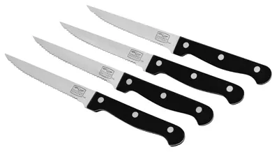 INSTANT BRANDS LLC HOUSEWARES Essentials Steak Knife Set Stainless Steel & Black 4-Pc. 1094283 INSTANT BRANDS LLC HOUSEWARES Essentials Steak Knife Set Stainless Steel & Black 4-Pc. 1094283