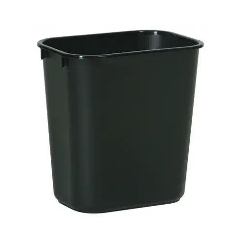 Deskside Plastic Wastebasket, Rectangular, 7 gal, Black
