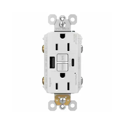 Radiant 15A Tamper-Resistant Self-Test GFCI USB Type-A/C Outlet, White Radiant 15A Tamper-Resistant Self-Test GFCI USB Type-A/C Outlet, White