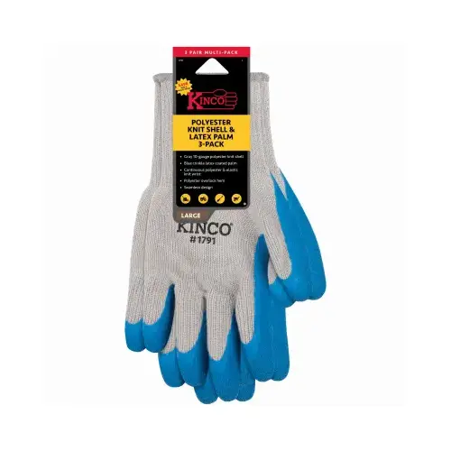 Polyester Gray Gloves, Men's L   pack of 3