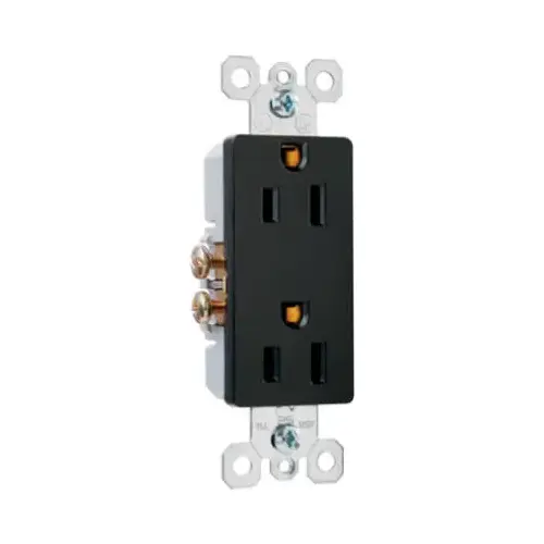 radiant Duplex Receptacle, 2 -Pole, 15 A, 125 V, Push, Side Wiring, NEMA: 5-15R, Black radiant Duplex Receptacle, 2 -Pole, 15 A, 125 V, Push, Side Wiring, NEMA: 5-15R, Black