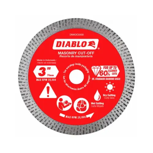 Masonry Cut Off Discs, Diamond Continuous Rim, 3-In.