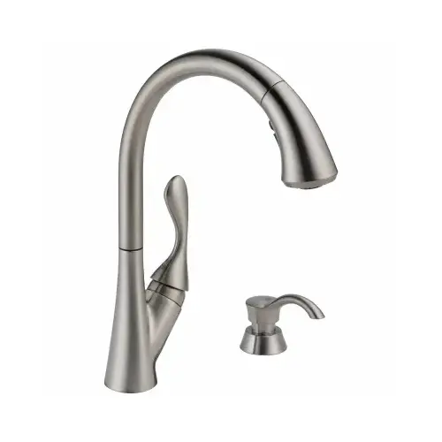 Ashton High Arc Kitchen Faucet With Pull-Down ShieldSpray + Soap Dispenser, Single Handle, Stainless Steel;