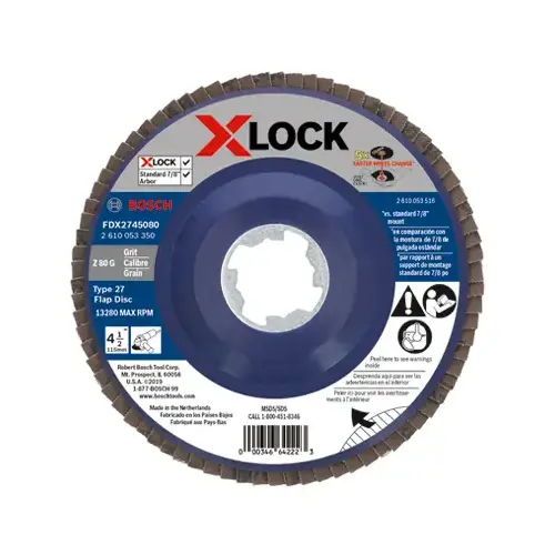 Flap Disc, General Purpose Grinding, X-Lock Arbor, Type 27, 80 Grit, 4.5-In. Flap Disc, General Purpose Grinding, X-Lock Arbor, Type 27, 80 Grit, 4.5-In.