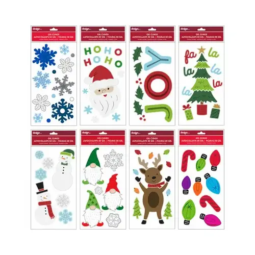 Christmas Gel Window Clings, 8 Designs, 5.5 x 12 In. Christmas Gel Window Clings, 8 Designs, 5.5 x 12 In.