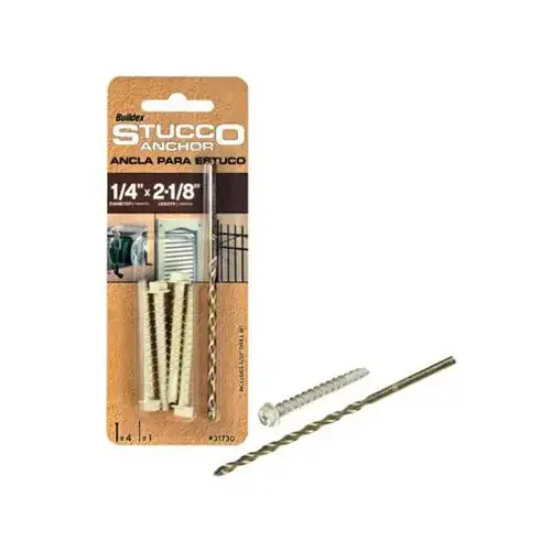 Stucco Anchor, Hex Washer Head, 1/4 x 2-1/8 In pack of 4 Stucco Anchor, Hex Washer Head, 1/4 x 2-1/8 In pack of 4