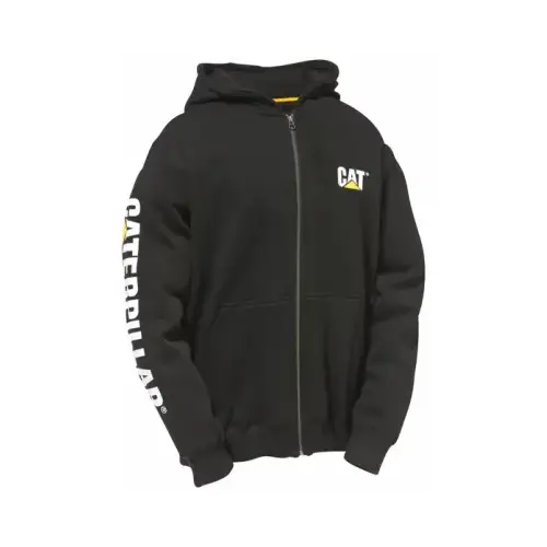 Caterpillar Full Zip Hooded Sweatshirt, Black, Medium