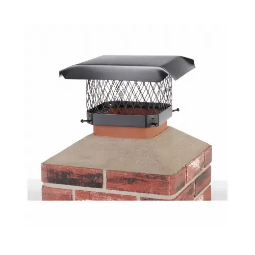Chimney Cap, Steel, Black, Powder-Coated, Fits Duct Size: 7-1/2 x 7-1/2 to 9-1/2 x 9-1/2 in