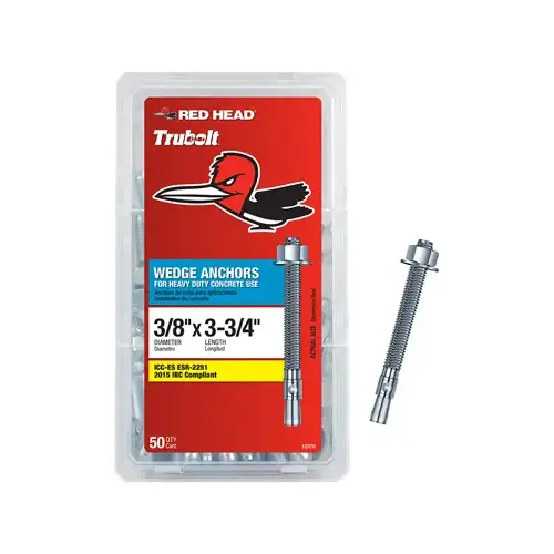 TruBolt Series Wedge Anchor, 3/8 in Dia, 3-3/4 in OAL - pack of 50 TruBolt Series Wedge Anchor, 3/8 in Dia, 3-3/4 in OAL - pack of 50