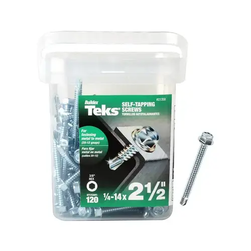 Screw, #14 Thread, 2-1/2 in L, Hex Drive, Self-Drilling, Self-Tapping Point, Steel, Zinc - pack of 120
