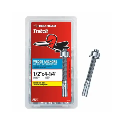 TruBolt Series Wedge Anchor, 1/2 in Dia, 4-1/4 in OAL - pack of 25 TruBolt Series Wedge Anchor, 1/2 in Dia, 4-1/4 in OAL - pack of 25