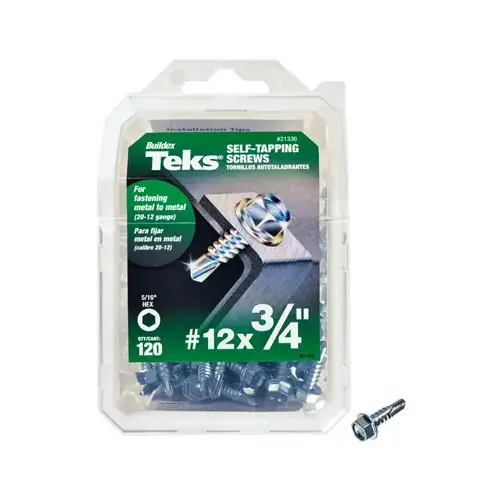 Screw, #12 Thread, 3/4 in L, Coarse Thread, Hex Drive, Self-Drilling, Self-Tapping Point, Steel, Zinc, 120 PK - pack of 120