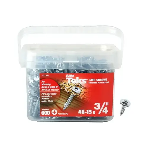 Lath Screw, #8 Thread, Truss Head, Phillips Drive, Sharp Point, Steel, Zinc, 600 PAIL - pack of 600 Lath Screw, #8 Thread, Truss Head, Phillips Drive, Sharp Point, Steel, Zinc, 600 PAIL - pack of 600