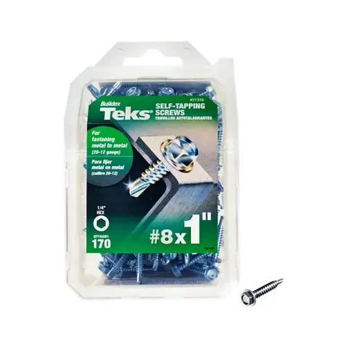 Screw, #8 Thread, 1 in L, Coarse Thread, Hex Drive, Self-Drilling, Self-Tapping Point, Steel, Zinc, 170 PK - pack of 170