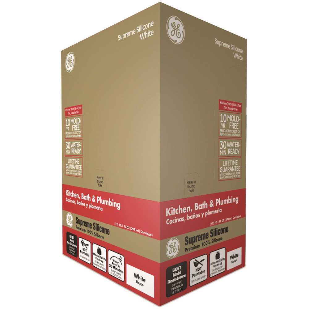 GE 2709108 Supreme Silicone 10.1 oz. White Kitchen and Bath Caulk - pack of 12