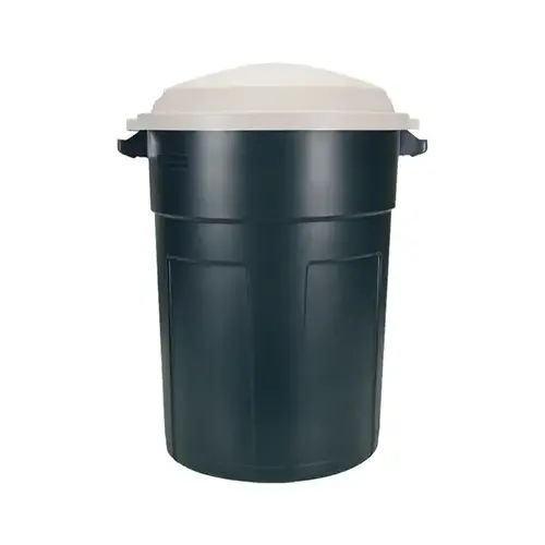 Round Trash Can, 32 gal Capacity, Plastic, Evergreen, Snap-Lock Lid Closure