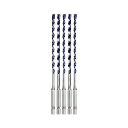 Hammer Drill Bit Set, 3/16 in Dia, 6 in OAL, Milled Flute, 3/16 in Dia Shank, Hex Shank - pack of 5