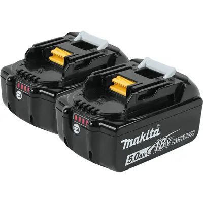 Makita 18-Volt LXT Lithium-Ion High Capacity Battery Pack 5.0Ah with LED Charge Level Indicator - Pair Black BL1850B-2 Makita 18-Volt LXT Lithium-Ion High Capacity Battery Pack 5.0Ah with LED Charge Level Indicator - Pair Black BL1850B-2