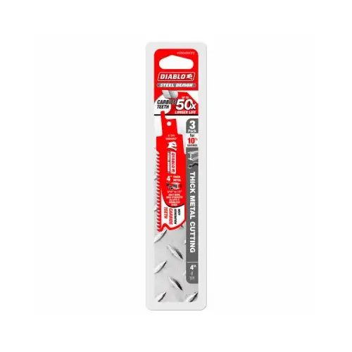 Reciprocating Saw Blade, 4 in L, 8 TPI, Carbide Cutting Edge - pack of 3 Reciprocating Saw Blade, 4 in L, 8 TPI, Carbide Cutting Edge - pack of 3