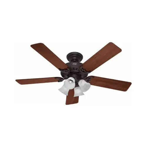 Ceiling Fan, 5-Blade, Cherry/Walnut Blade, 52 in Sweep, 3-Speed, With Lights: Yes