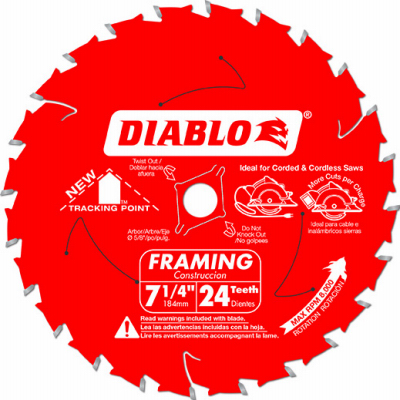 Diablo D0724X Saw Blade Tracking Point 7-1/4" D X 5/8" S Carbide 24 teeth