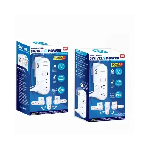 Outlet Multiplier Bell and Howell Swivel Power Residential Plastic Grounding 5-15R Boxed White Outlet Multiplier Bell and Howell Swivel Power Residential Plastic Grounding 5-15R Boxed White