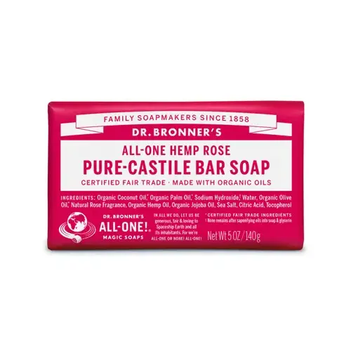 Pure-Castile Bar Soap Dr. Bronner's Organic Rose Scent 5 oz - pack of 12 Pure-Castile Bar Soap Dr. Bronner's Organic Rose Scent 5 oz - pack of 12