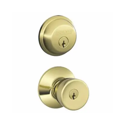 Bright Brass Bell Design Combination Keyed Entry Lockset and Deadbolt Bright Brass Bell Design Combination Keyed Entry Lockset and Deadbolt