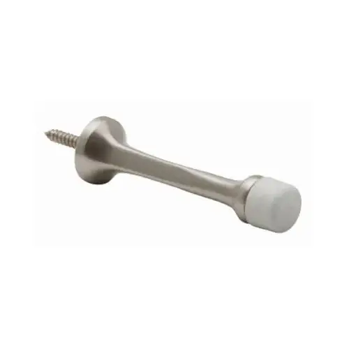 Door Stop 8" W X 2-3/16" L Solid Brass Satin Nickel Brown Mounts to door and wall Satin Nickel