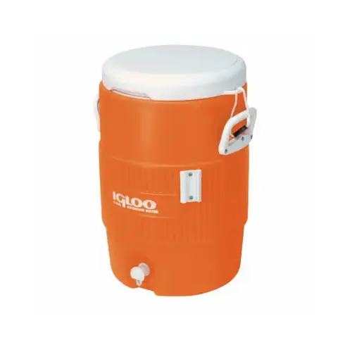 Beverage Jug, Orange With White Seat-Top Lid & Handles, 5-Gallons