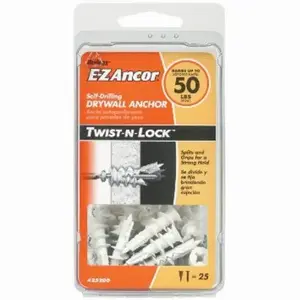 E-Z Ancor 25200 Twist-N-Lock 50 lbs. Drywall Anchors with Screws - pack of 25