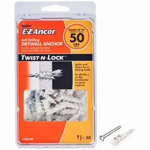 E-Z Ancor 25350 Twist-N-Lock 50 lbs. Philips Flat-Head Medium Duty Self-Drilling Drywall Anchors - pack of 50