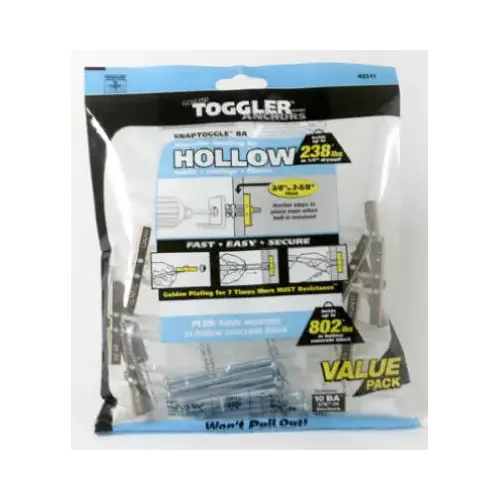 Snaptoggle BA Hollow Wall Anchors, 3/16-24-In - pack of 10 Snaptoggle BA Hollow Wall Anchors, 3/16-24-In - pack of 10