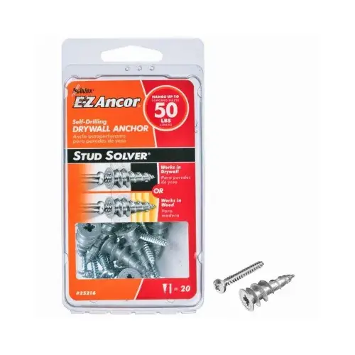 Stud Solver Drywall Anchors, Self-Drilling, Metal, #50 Metallic - pack of 20