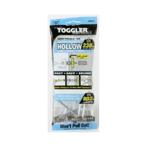 Snaptoggle Hollow-Wall BA Toggle Bolts, 3/16-24-In - pair