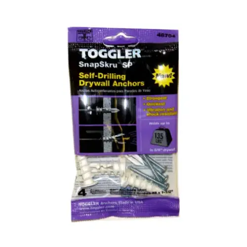 SnapSkru Self-Drilling Drywall Anchors, With Screw, 3/8-5/8-In - pack of 4