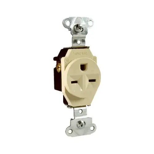 Single Receptacle, 2 -Pole, 250 V, 15 A, Side Wiring, NEMA: NEMA 6-15R, Ivory