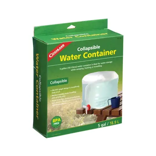 Coghlan's Water Container, 5 gal, Polyethylene, 11 in L, 11 in W, 12 in H Clear Coghlan's Water Container, 5 gal, Polyethylene, 11 in L, 11 in W, 12 in H Clear