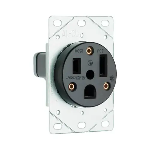 Power Outlet, Flush-Mount, Black, 250-Volt, 50-Amp